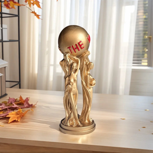 1 Piece of Accessible Luxury Three-Person Ball Art Ornament with Golden Texture and Ball Engraved with the World Is Yours. Inspirational Atmosphere Display for Living Room Desktop