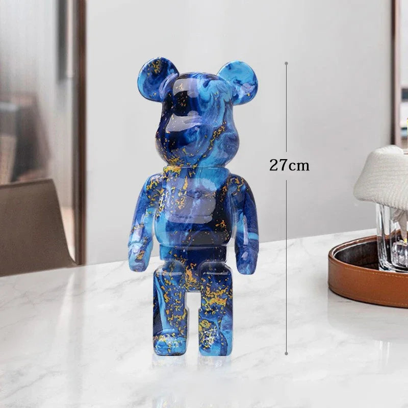 27cm Graffiti Bear Statue Paint Block Bear Decor Resin Desktop Ornaments Home Decoration Living Room Bear Floor Sculpture Gifts