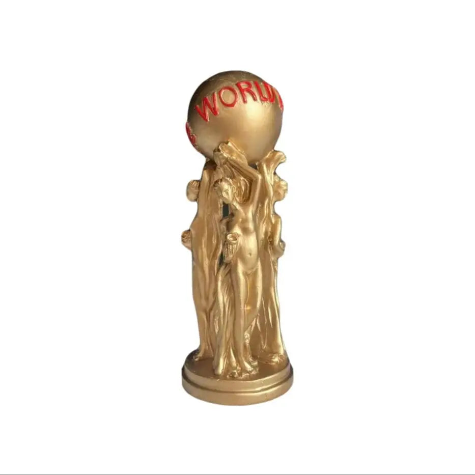 1 Piece of Accessible Luxury Three-Person Ball Art Ornament with Golden Texture and Ball Engraved with the World Is Yours. Inspirational Atmosphere Display for Living Room Desktop