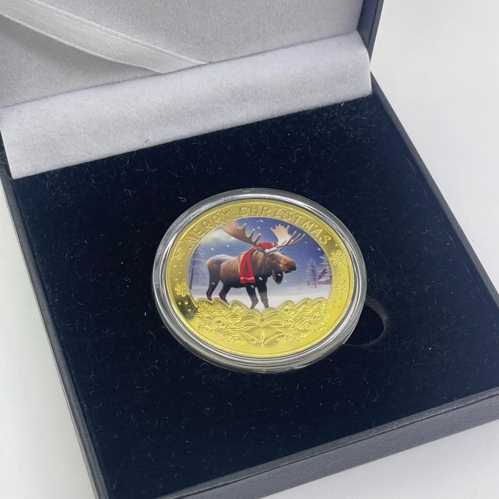 Best Xmas Gift! 17 Designs Christmas Gold&Silver Coin with Acrylic shell/Gift Box Collectible for Kids Friends Party Home Decor
