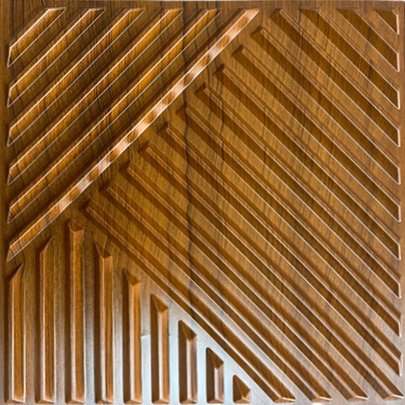 3D Textured PVC Wall Panels - Waterproof Decorative Wall for Living Spaces, Glossy Teak Finish Perfect for Modern Interiors