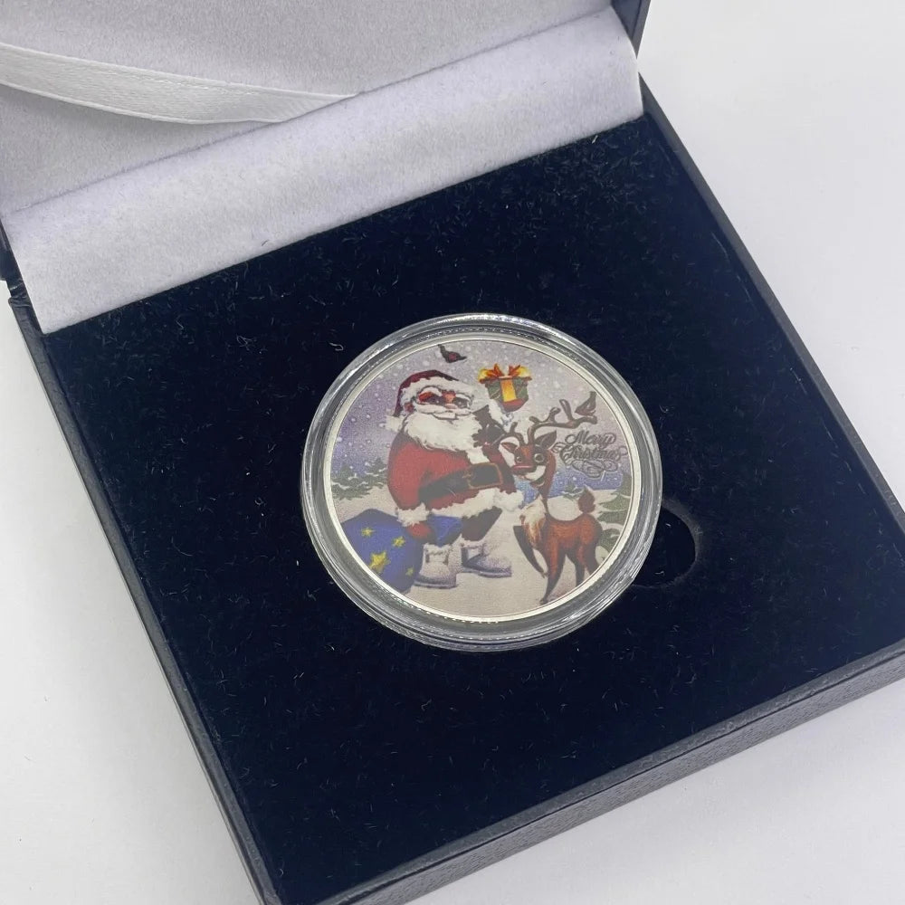 Best Xmas Gift! 17 Designs Christmas Gold&Silver Coin with Acrylic shell/Gift Box Collectible for Kids Friends Party Home Decor