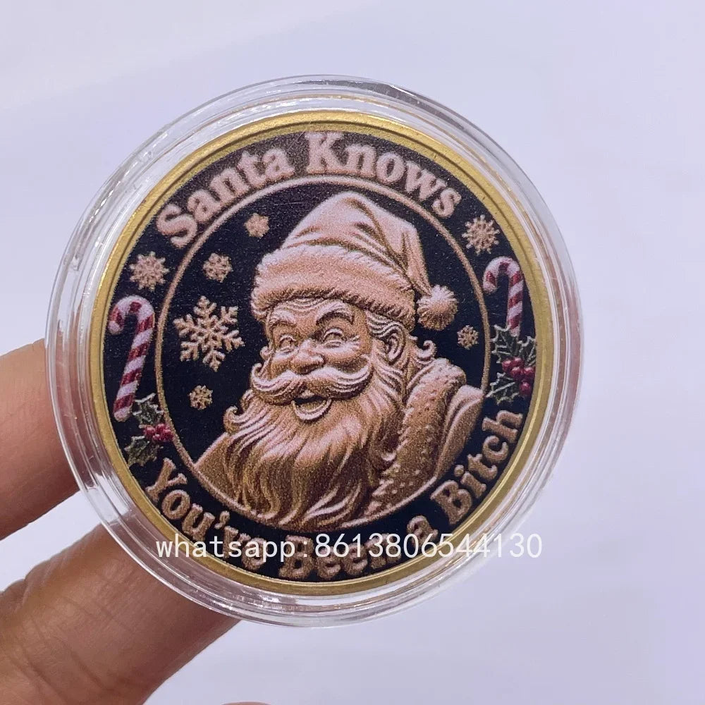 Best Xmas Gift! 17 Designs Christmas Gold&Silver Coin with Acrylic shell/Gift Box Collectible for Kids Friends Party Home Decor