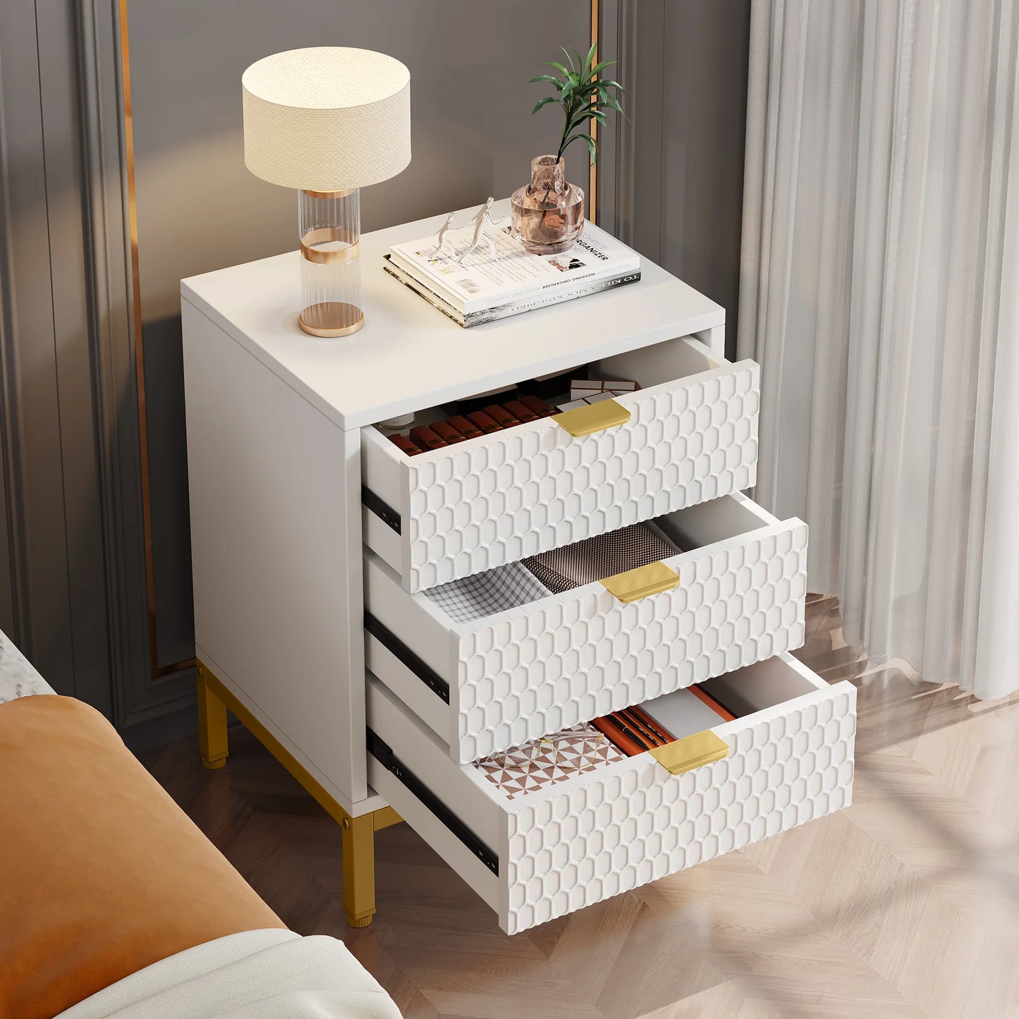 Tribesigns Modern Nightstand, 65.5 cm Tall Bedside Table with 3 Drawers, Contemporary End Side Table with Storage