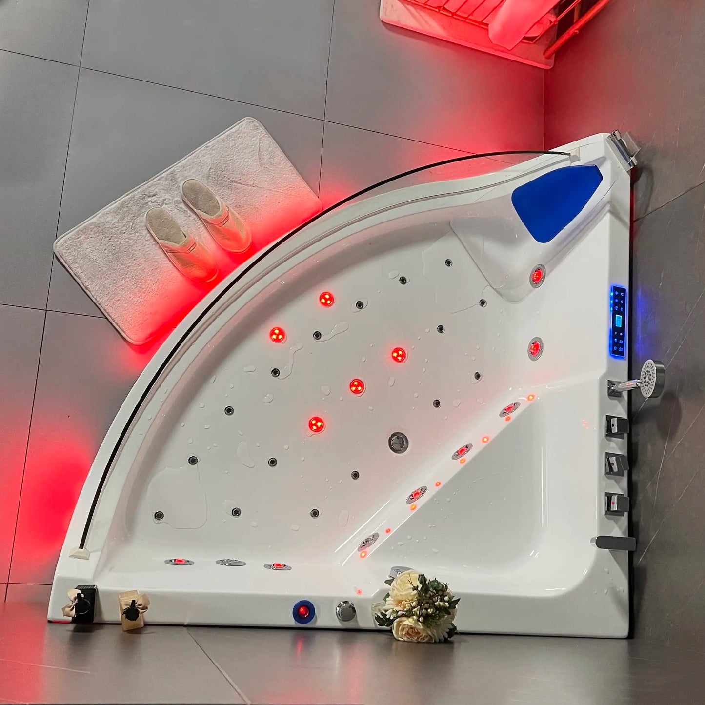 Acrylic Material Spa Bathtub Bathroom Natural For Elder People Jacuzzier Function 74 Jets Massage White Modern Corner Bathtub