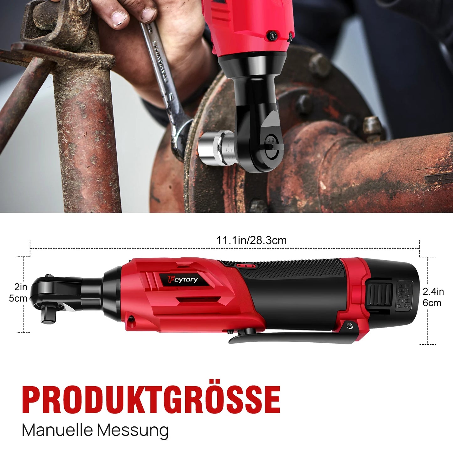 12V High-Torque 90°Cordless Electric Ratchet Wrench Set 3/8'' Angle Wrench with 2Durable 1500mAh Lithium-Ion Batteries,7 Sockets