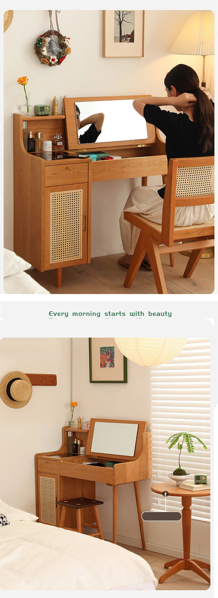 2021 New Dressing Table Bedroom Modern Simple Storage Cabinet Solid Wood Desk Integrated Thailand INS Makeup Table Minimalist