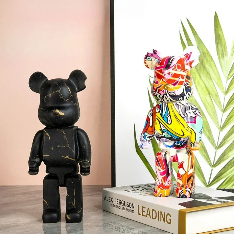 25cm Graffiti Bear Figurines Resin Violent Bear Statues Sculpture Figurine Decor Luxury Living Room Decoration Home Ornament