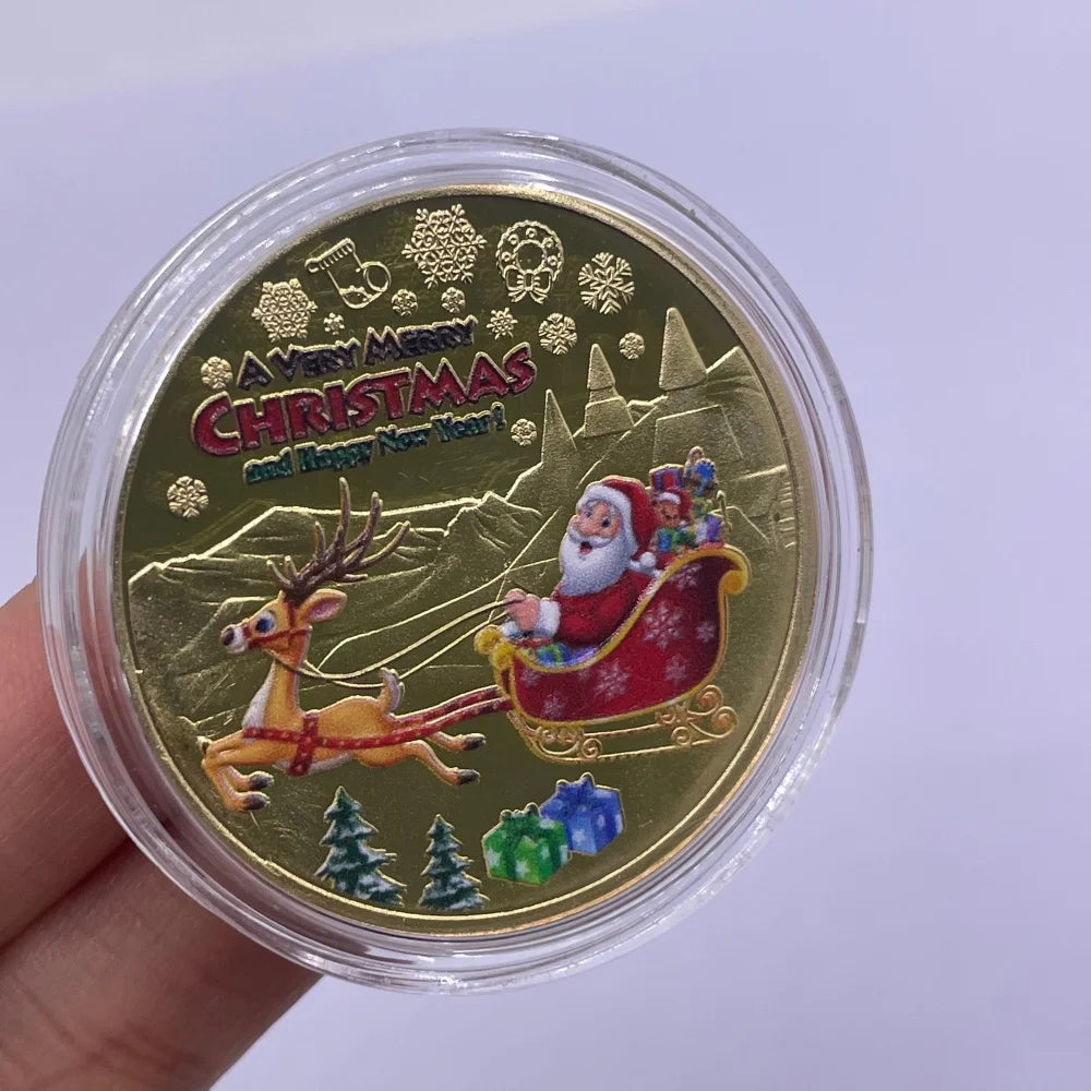 Best Xmas Gift! 17 Designs Christmas Gold&Silver Coin with Acrylic shell/Gift Box Collectible for Kids Friends Party Home Decor