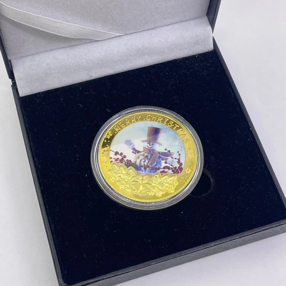 Best Xmas Gift! 17 Designs Christmas Gold&Silver Coin with Acrylic shell/Gift Box Collectible for Kids Friends Party Home Decor