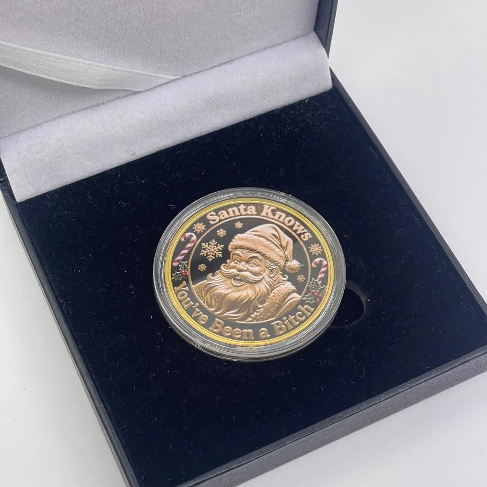 Best Xmas Gift! 17 Designs Christmas Gold&Silver Coin with Acrylic shell/Gift Box Collectible for Kids Friends Party Home Decor