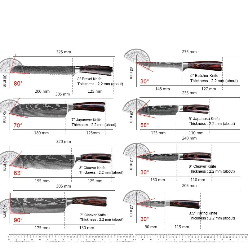 Laser Damascus Kitchen Knife Cleaver Meat Fruit Bread Knife Barbecue Boning Knife Cut Chicken Convenient Scissors Kitchen Knives