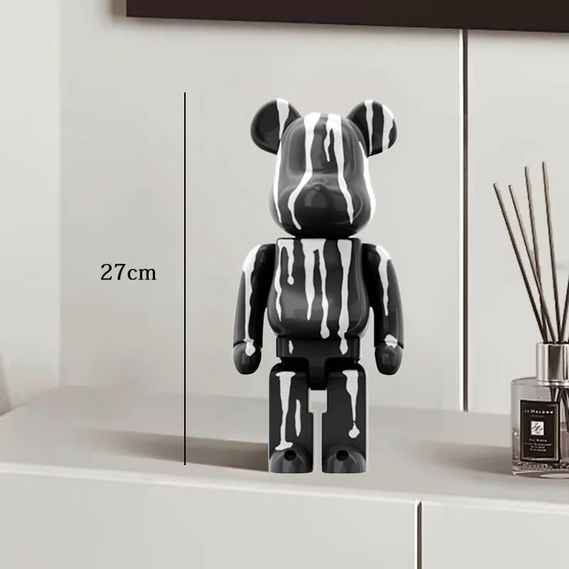 27cm Graffiti Bear Statue Paint Block Bear Decor Resin Desktop Ornaments Home Decoration Living Room Bear Floor Sculpture Gifts