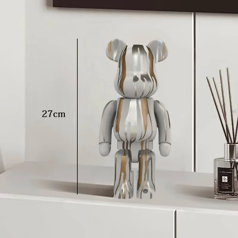 27cm Graffiti Bear Statue Paint Block Bear Decor Resin Desktop Ornaments Home Decoration Living Room Bear Floor Sculpture Gifts