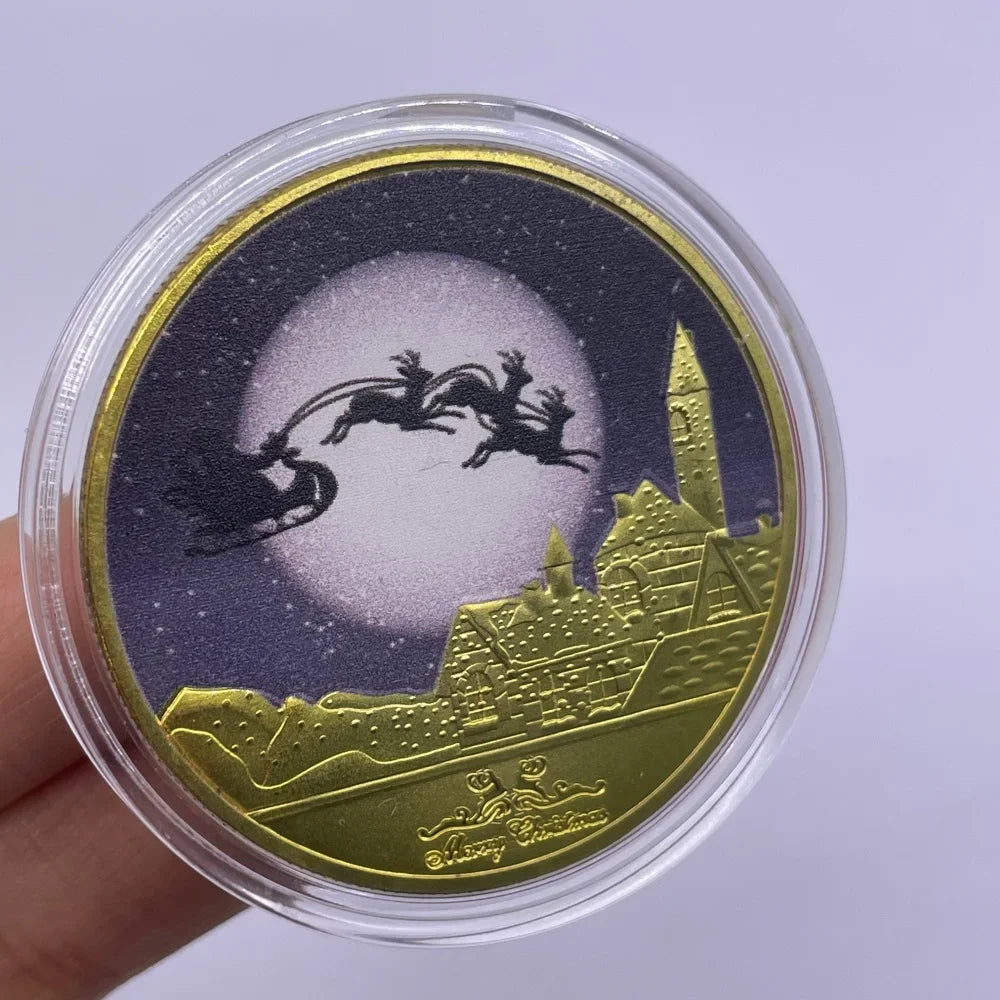 Best Xmas Gift! 17 Designs Christmas Gold&Silver Coin with Acrylic shell/Gift Box Collectible for Kids Friends Party Home Decor