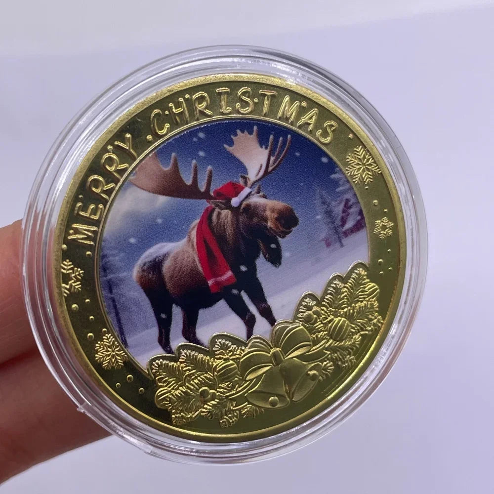 Best Xmas Gift! 17 Designs Christmas Gold&Silver Coin with Acrylic shell/Gift Box Collectible for Kids Friends Party Home Decor