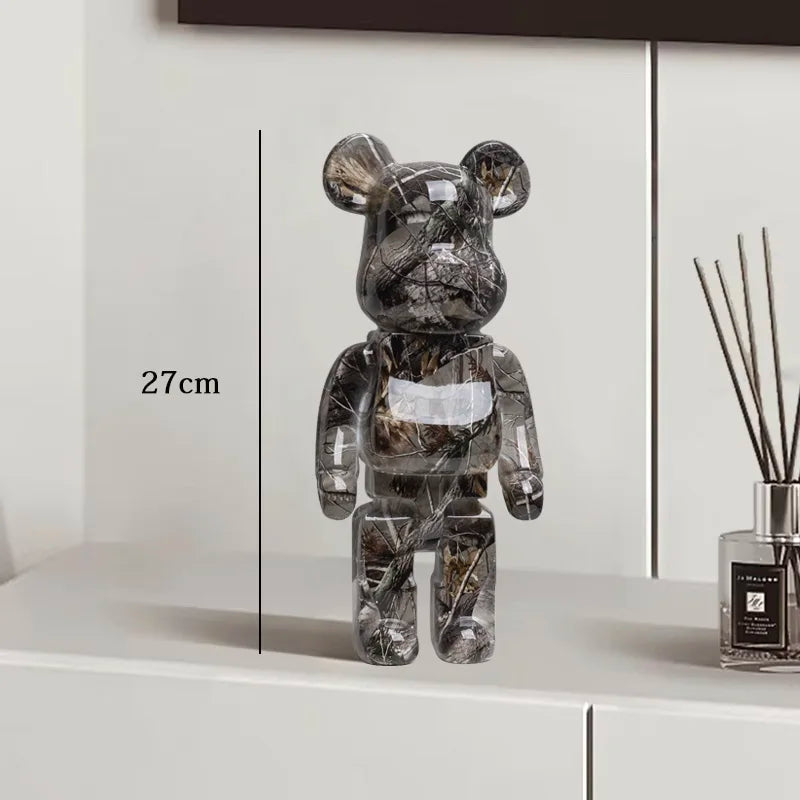 27cm Graffiti Bear Statue Paint Block Bear Decor Resin Desktop Ornaments Home Decoration Living Room Bear Floor Sculpture Gifts