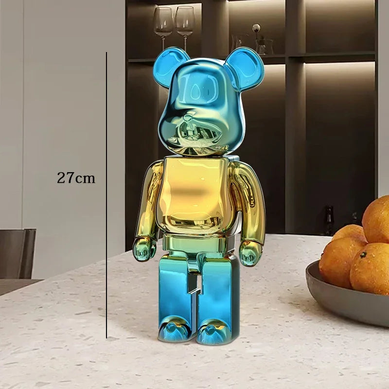 27cm Graffiti Bear Statue Paint Block Bear Decor Resin Desktop Ornaments Home Decoration Living Room Bear Floor Sculpture Gifts