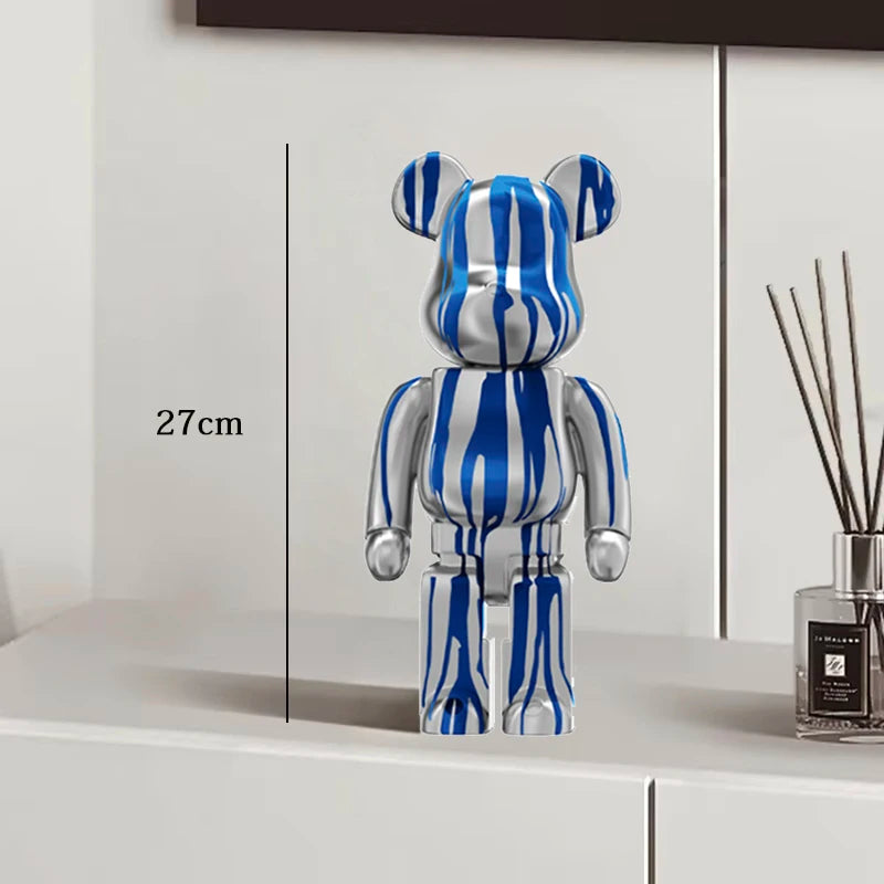 27cm Graffiti Bear Statue Paint Block Bear Decor Resin Desktop Ornaments Home Decoration Living Room Bear Floor Sculpture Gifts