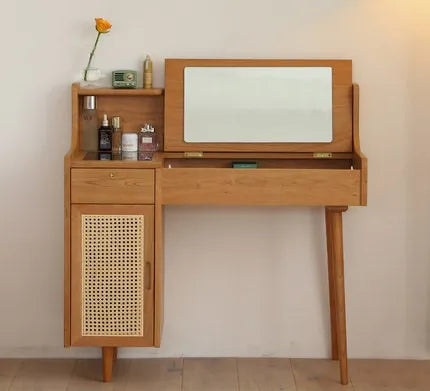 2021 New Dressing Table Bedroom Modern Simple Storage Cabinet Solid Wood Desk Integrated Thailand INS Makeup Table Minimalist