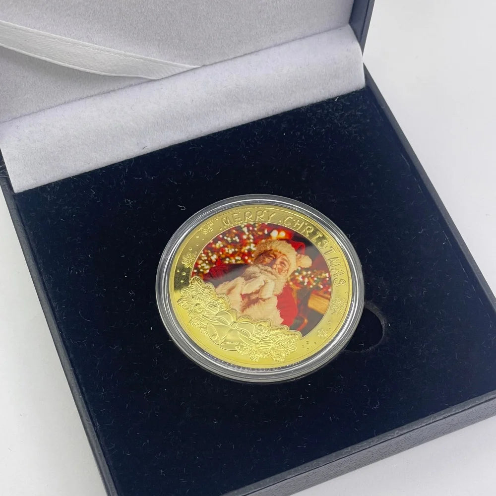 Best Xmas Gift! 17 Designs Christmas Gold&Silver Coin with Acrylic shell/Gift Box Collectible for Kids Friends Party Home Decor