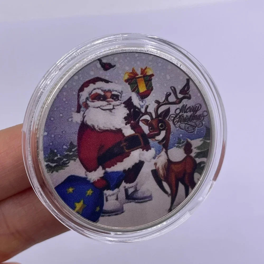 Best Xmas Gift! 17 Designs Christmas Gold&Silver Coin with Acrylic shell/Gift Box Collectible for Kids Friends Party Home Decor
