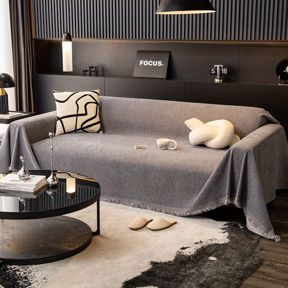 1pc Luxurious Waterproof Sofa Cover with Tassels - Durable, Washable, and Universal Furniture Protector for Living Room Home Decor - Stylish Couch Slipcover and Throw Blanket Alternative