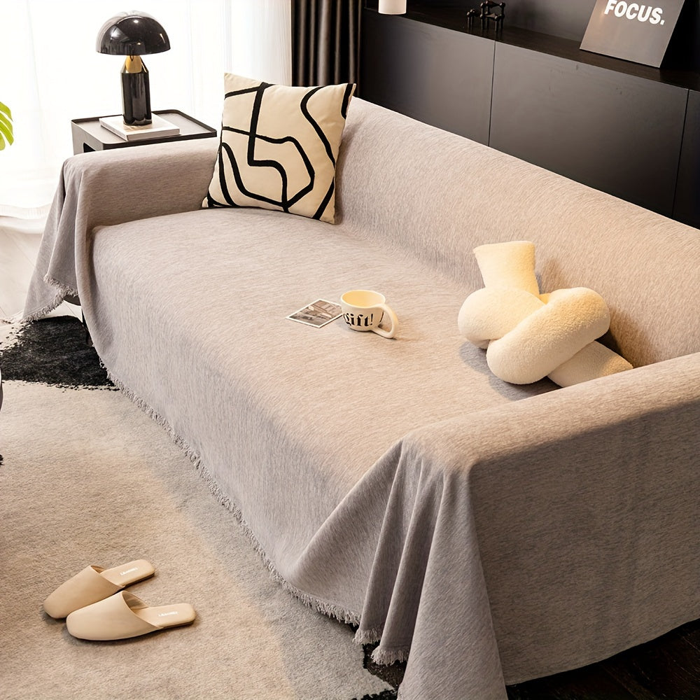 1pc Luxurious Waterproof Sofa Cover with Tassels - Durable, Washable, and Universal Furniture Protector for Living Room Home Decor - Stylish Couch Slipcover and Throw Blanket Alternative