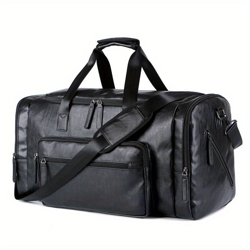 [Genuine Travel Duffel] Durable & Stylish Men's Genuine Travel Duffel Bag - Adjustable Shoulder Straps, Multiple Compartments, Secure Zipper Closure (Black), Luggage for Travel, Weekends, Trips & Daily Use