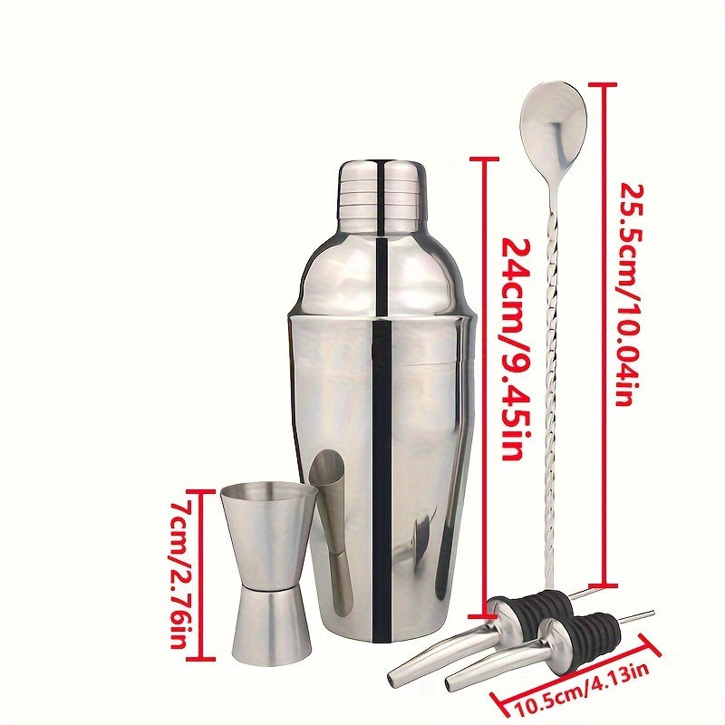5pcs, Cocktail Shaker Set, Including 750ml/25.4oz Stainless Steel Cocktail Shaker, Bar Spoon, Double Jigger And Pour Spouts, Bar Accessories, For Bar, Pub, Club Use